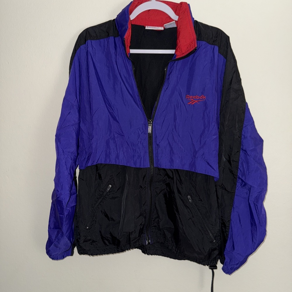 Vintage 90s Purple‎ Retro Color Block Reebok  Windbreaker Jacket hip hop M